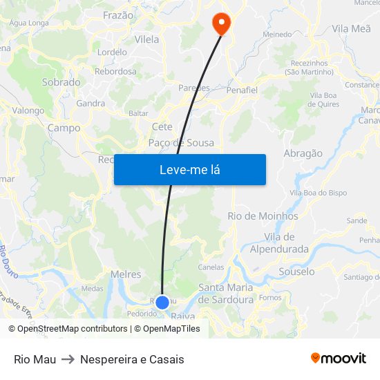 Rio Mau to Nespereira e Casais map