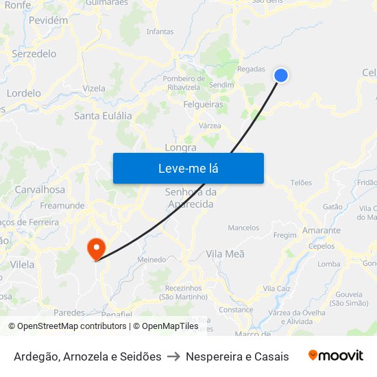 Ardegão, Arnozela e Seidões to Nespereira e Casais map