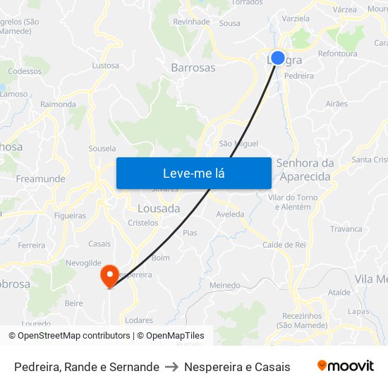 Pedreira, Rande e Sernande to Nespereira e Casais map