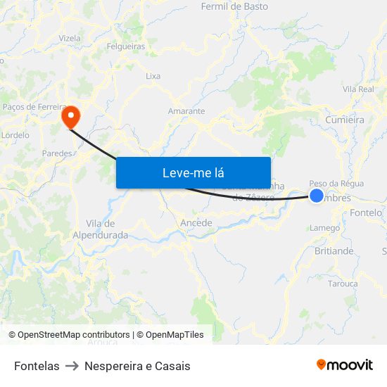Fontelas to Nespereira e Casais map