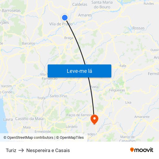 Turiz to Nespereira e Casais map