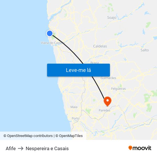 Afife to Nespereira e Casais map