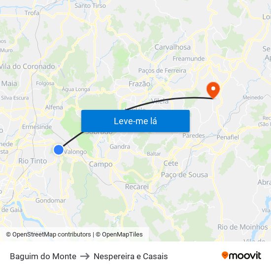 Baguim do Monte to Nespereira e Casais map