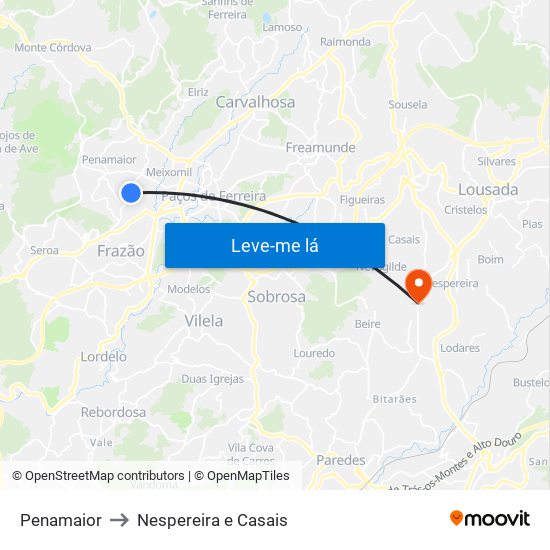 Penamaior to Nespereira e Casais map