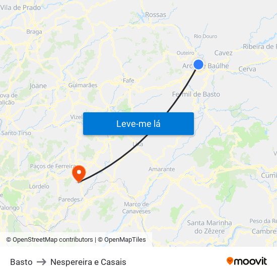 Basto to Nespereira e Casais map