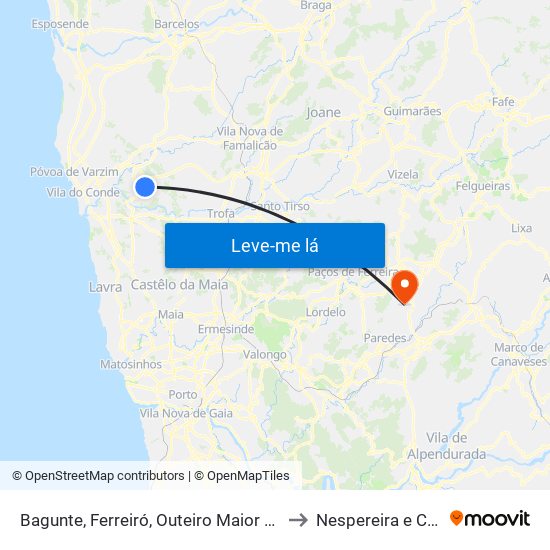 Bagunte, Ferreiró, Outeiro Maior e Parada to Nespereira e Casais map