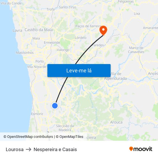 Lourosa to Nespereira e Casais map