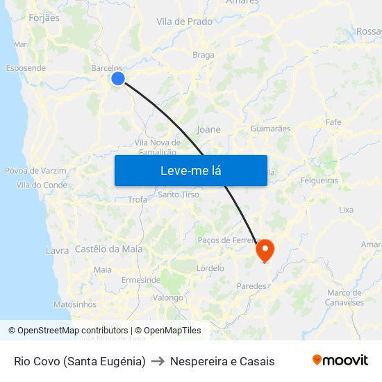 Rio Covo (Santa Eugénia) to Nespereira e Casais map