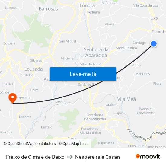 Freixo de Cima e de Baixo to Nespereira e Casais map
