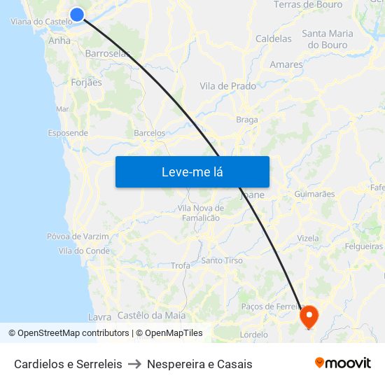 Cardielos e Serreleis to Nespereira e Casais map