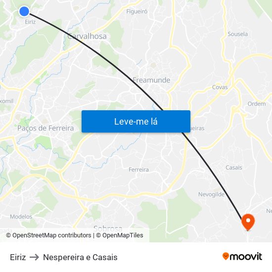 Eiriz to Nespereira e Casais map