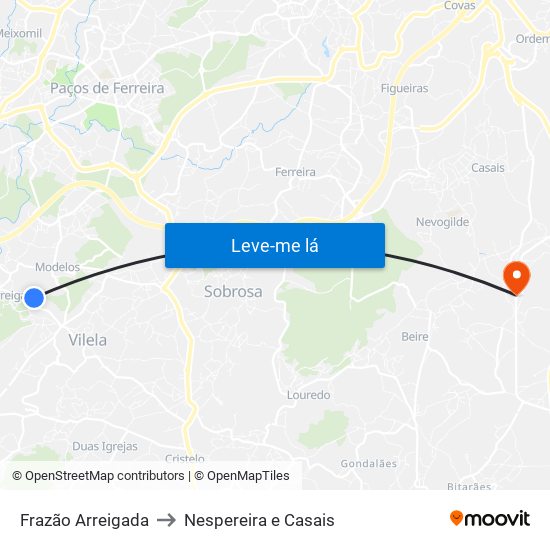 Frazão Arreigada to Nespereira e Casais map