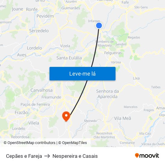 Cepães e Fareja to Nespereira e Casais map