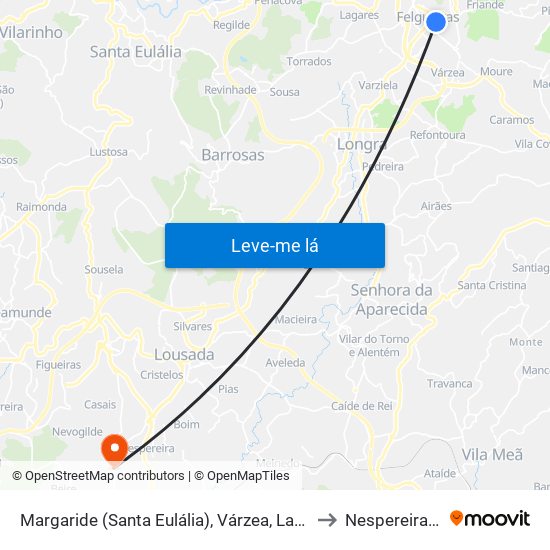 Margaride (Santa Eulália), Várzea, Lagares, Varziela e Moure to Nespereira e Casais map