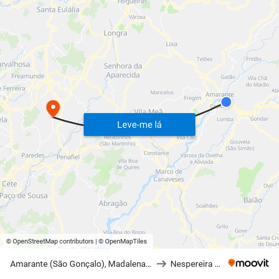 Amarante (São Gonçalo), Madalena, Cepelos e Gatão to Nespereira e Casais map