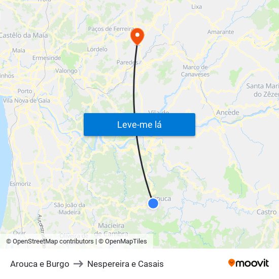 Arouca e Burgo to Nespereira e Casais map