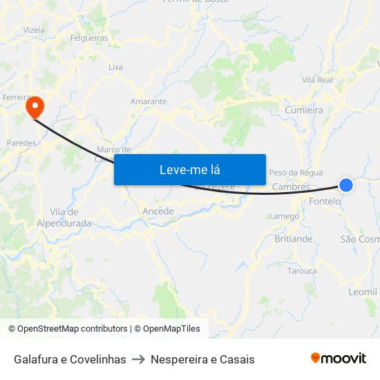 Galafura e Covelinhas to Nespereira e Casais map