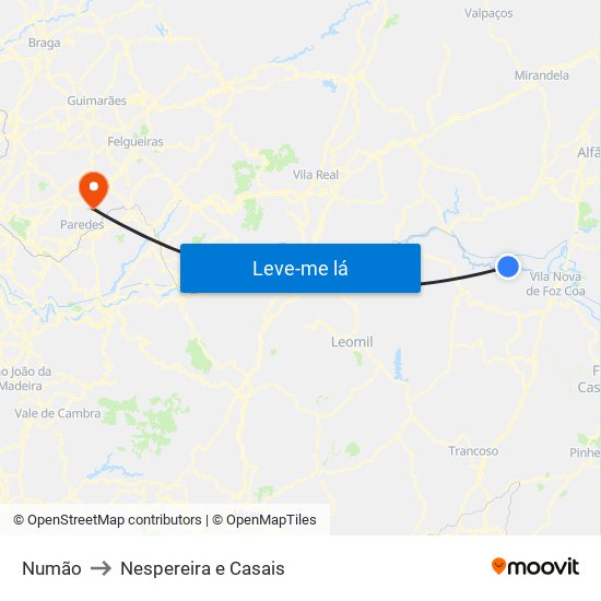 Numão to Nespereira e Casais map