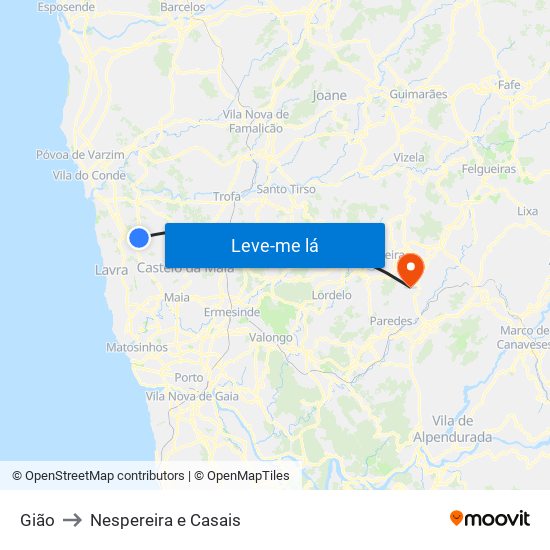 Gião to Nespereira e Casais map