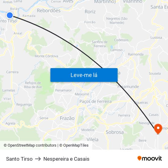 Santo Tirso to Nespereira e Casais map