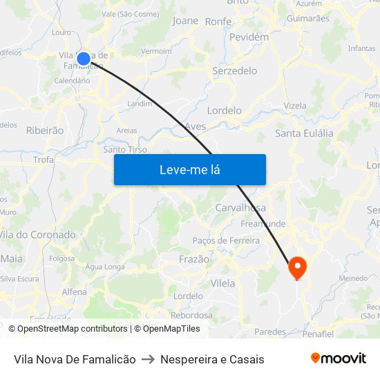 Vila Nova De Famalicão to Nespereira e Casais map