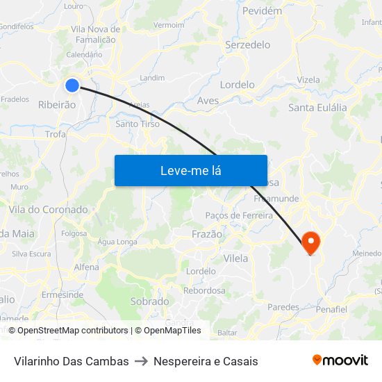 Vilarinho Das Cambas to Nespereira e Casais map