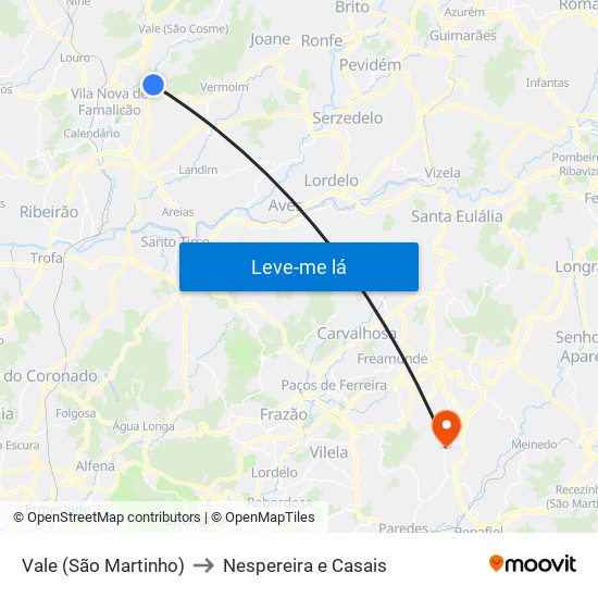 Vale (São Martinho) to Nespereira e Casais map
