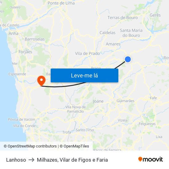 Lanhoso to Milhazes, Vilar de Figos e Faria map