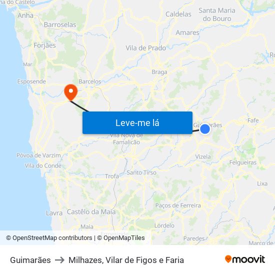 Guimarães to Milhazes, Vilar de Figos e Faria map