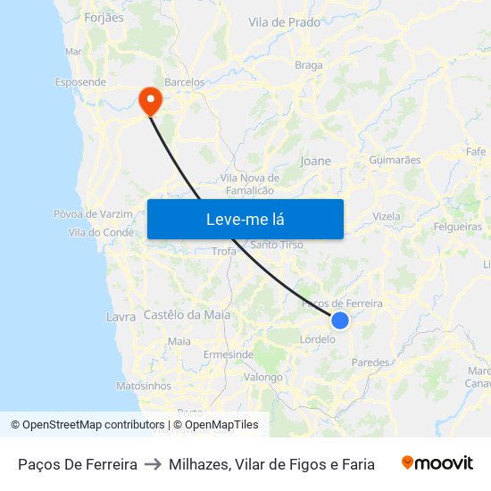 Paços De Ferreira to Milhazes, Vilar de Figos e Faria map