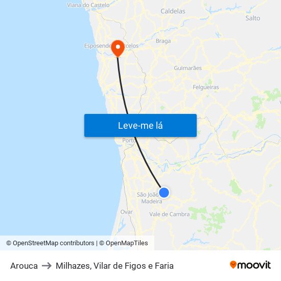 Arouca to Milhazes, Vilar de Figos e Faria map