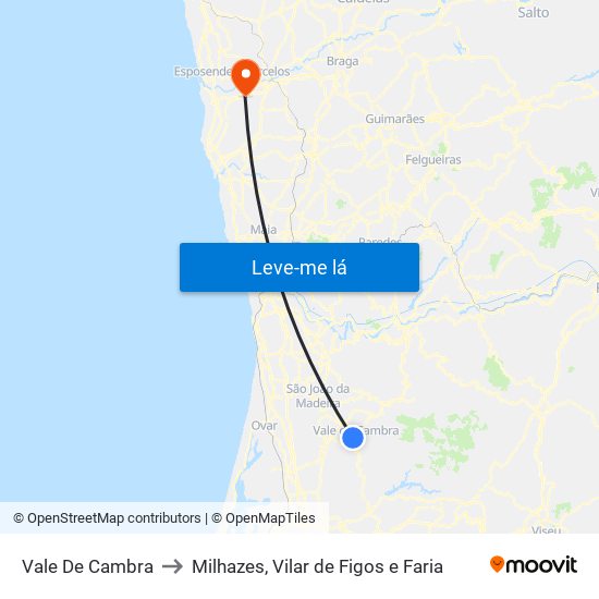 Vale De Cambra to Milhazes, Vilar de Figos e Faria map