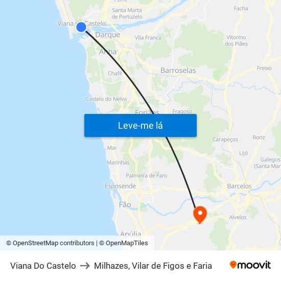 Viana Do Castelo to Milhazes, Vilar de Figos e Faria map