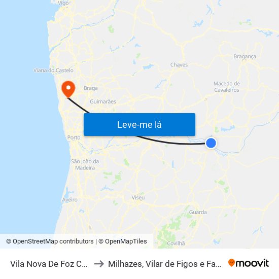 Vila Nova De Foz Côa to Milhazes, Vilar de Figos e Faria map