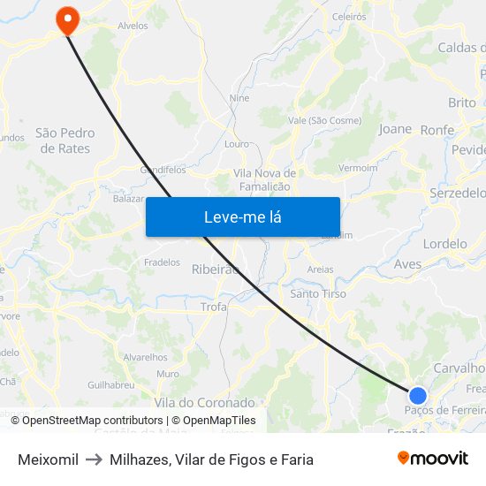Meixomil to Milhazes, Vilar de Figos e Faria map
