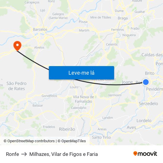 Ronfe to Milhazes, Vilar de Figos e Faria map