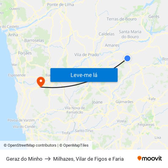 Geraz do Minho to Milhazes, Vilar de Figos e Faria map