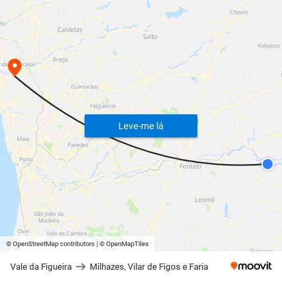 Vale da Figueira to Milhazes, Vilar de Figos e Faria map