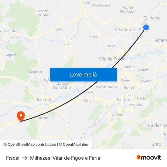 Fiscal to Milhazes, Vilar de Figos e Faria map