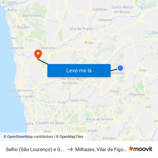 Selho (São Lourenço) e Gominhães to Milhazes, Vilar de Figos e Faria map