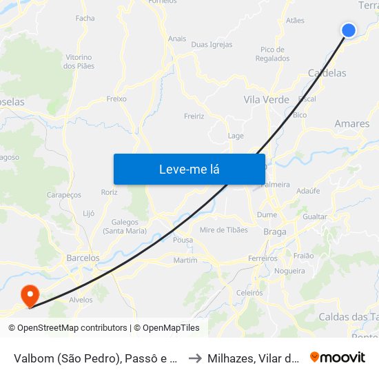 Valbom (São Pedro), Passô e Valbom (São Martinho) to Milhazes, Vilar de Figos e Faria map