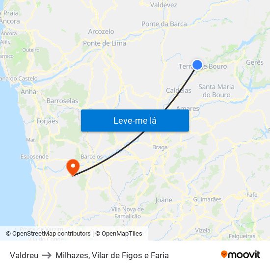 Valdreu to Milhazes, Vilar de Figos e Faria map