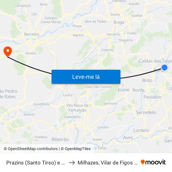 Prazins (Santo Tirso) e Corvite to Milhazes, Vilar de Figos e Faria map