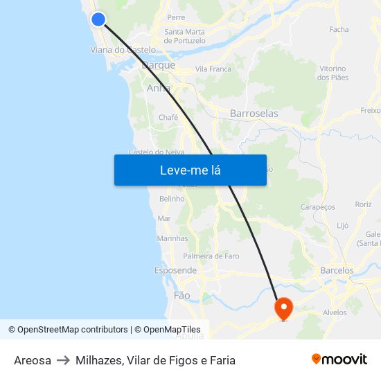 Areosa to Milhazes, Vilar de Figos e Faria map