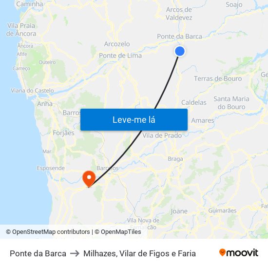 Ponte da Barca to Milhazes, Vilar de Figos e Faria map