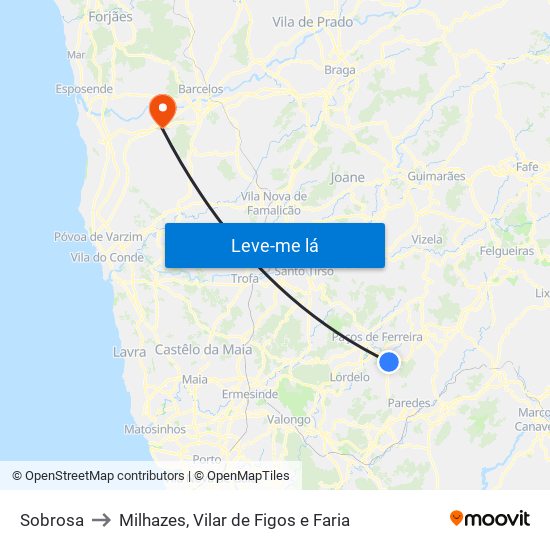 Sobrosa to Milhazes, Vilar de Figos e Faria map
