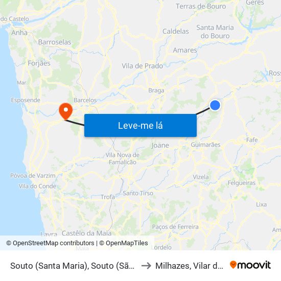 Souto (Santa Maria), Souto (São Salvador) e Gondomar to Milhazes, Vilar de Figos e Faria map