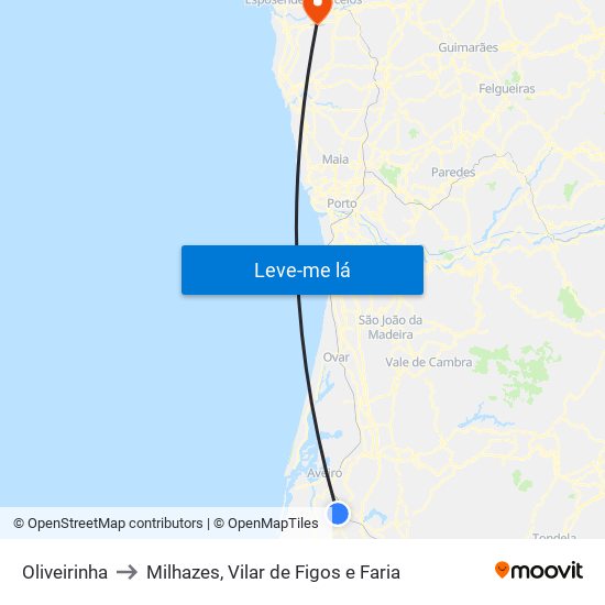 Oliveirinha to Milhazes, Vilar de Figos e Faria map