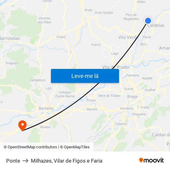 Ponte to Milhazes, Vilar de Figos e Faria map