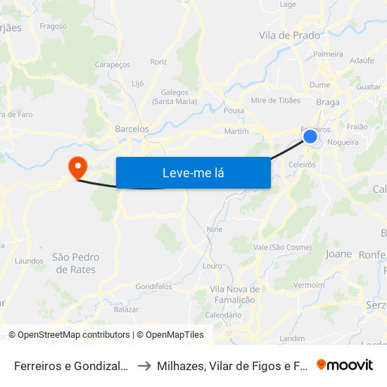 Ferreiros e Gondizalves to Milhazes, Vilar de Figos e Faria map